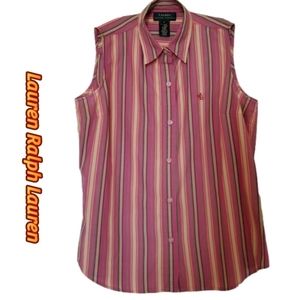 💚💛❤️ Lauren Ralph Lauren  Striped Sleeveless  Blouse! Like New! M